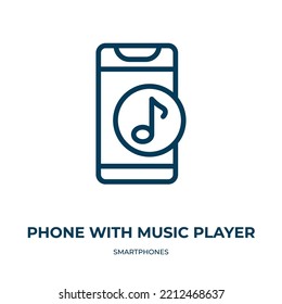 Phone with music player icon. Linear vector illustration from smartphones collection. Outline phone with music player icon vector. Thin line symbol for use on web and mobile apps, logo, print media.