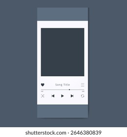 Modelo de interface do usuário do Player de Música do Telefone com o botão Reproduzir próximo e os controles de música. Arte do álbum para aplicativo de streaming de áudio. Dispositivo de mídia Modelo de interface com lugar vazio.