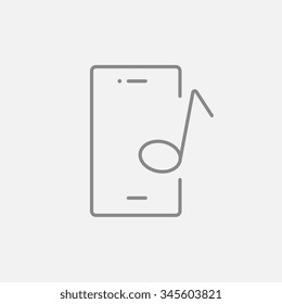 Phone with musical note line icon for web, mobile and infographics. Vector dark grey icon isolated on light grey background.