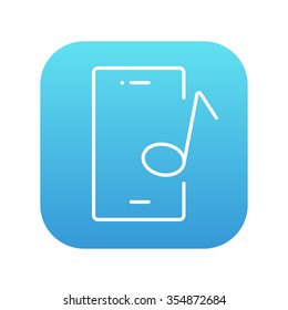 Teléfono con nota musical en un icono de la línea de pantalla para web, móviles e infografías. Icono de blanco vector en el cuadrado de gradiente azul con esquinas redondeadas aisladas en fondo blanco.