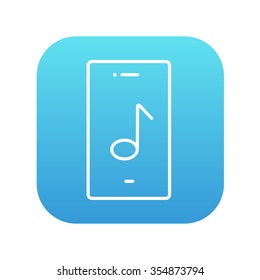 Phone with musical note on a screen line icon for web, mobile and infographics. Vector white icon on the blue gradient square with rounded corners isolated on white background.