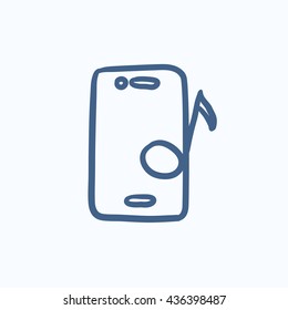 Phone with musical note vector sketch icon isolated on background. Hand drawn Phone with musical note icon. Phone with musical note sketch icon for infographic, website or app.