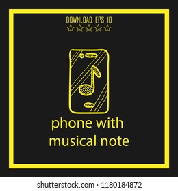 phone with musical noteb sketch vector icon
