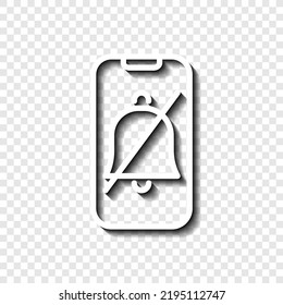 Phone, mute notification, no sound simple icon vector. Flat design. White with shadow on transparent grid. 