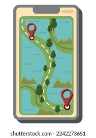 mapa de navegación del teléfono e icono de pines aislados