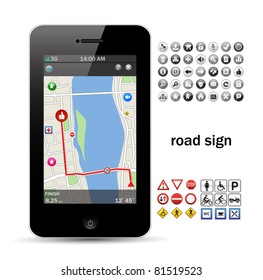 phone navigation with road sign