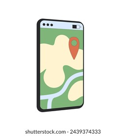 Pantalla de navegación del teléfono aislada sobre fondo blanco. Viaje dispositivo portátil y móvil y mapa. Ilustración plana de vector de contorno.