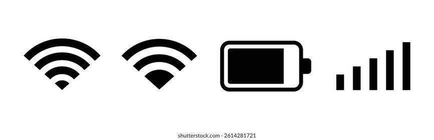 Phone network WIFI battery icon symbol. hone iOS notification bar symbol. vector illustration.