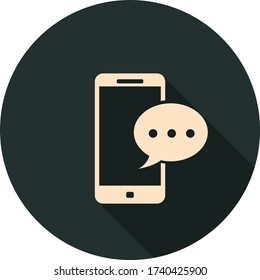 Teléfono con nuevo mensaje icono plano en el fondo oscuro, símbolo vector 
