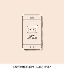 Phone with new message. Vector illustration in flat line style