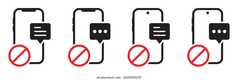 Phone no message icon. Message phone forbidden set icon, vector illustration
