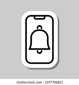 Phone notification, alarm simple icon vector. Flat design. Sticker with shadow on gray background.ai