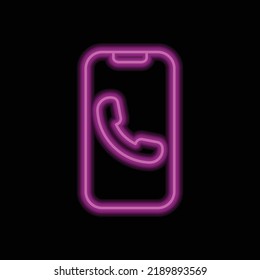 Notificación telefónica con vector de icono simple de llamada. Diseño plano. Neón morado sobre fondo negro.ai