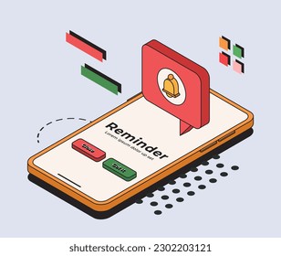 Phone notification concept. Reminder on mobile phone. Window notification. Vector illustration