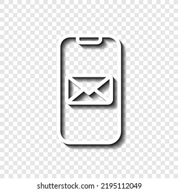 Telefonische Benachrichtigung, einfache Nachricht Symbol Vektorgrafik. Flaches Design. Weiß mit Schatten auf transparentem Gitter. 