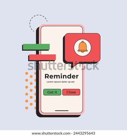 Phone notification in retro style. Alert message mobile notification. Hand holding smartphone with exclamation sign, virus notification on phone screen vector concept