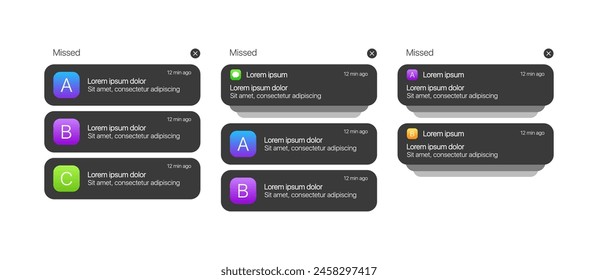 Phone Notifications Mockup. Template for Notification Text. Flat Style. Vector icons