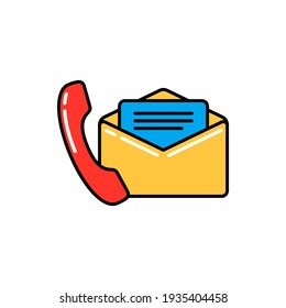 Phone number and email personal information data isolated icon. Vector general data protection regulation on database access, envelope with documents and receiver icon. Confidential information sign