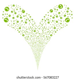 Phone Number fireworks stream. Vector illustration style is flat eco green iconic symbols on a white background. Object double fountain constructed from random pictographs.