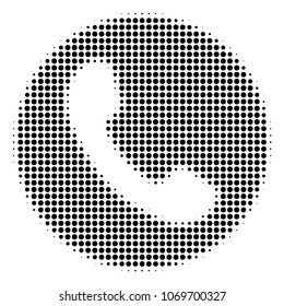 Phone Number halftone vector pictogram. Illustration style is dotted iconic Phone Number icon symbol on a white background. Halftone texture is round dots.
