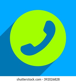 Phone Number long shadow vector icon. Style is a flat phone number iconic symbol on a blue square background.
