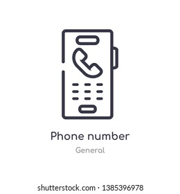 phone number outline icon. isolated line vector illustration from general collection. editable thin stroke phone number icon on white background