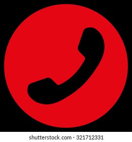 Phone Number vector icon. Style is flat symbol, red color, rounded angles, black background.