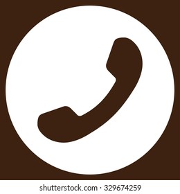 Phone Number vector icon. Style is flat symbol, white color, rounded angles, brown background.