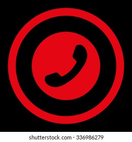 Phone Number vector icon. Style is flat rounded symbol, red color, rounded angles, black background.