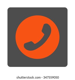 Phone Number vector icon. Style is flat rounded square silver button with orange symbol, white background.