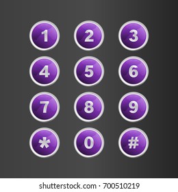 Phone number violet button on gray background, stock vector