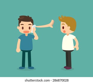 Phone obstructing connection from people. Vector. Illustration.
