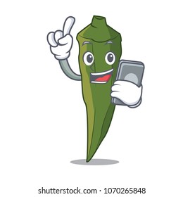 With phone okra character cartoon style