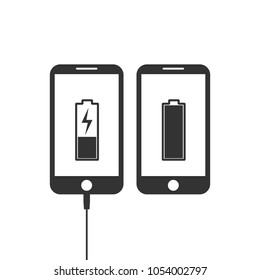 Phone On Charge Icon. Battery Load Icon. Vector Illustration. Flat Design.