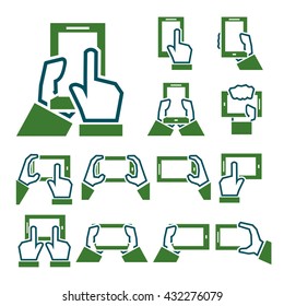 phone on hand icon set