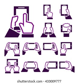 phone on hand icon set
