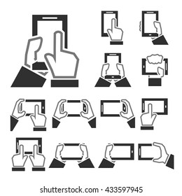 phone on hand icon set