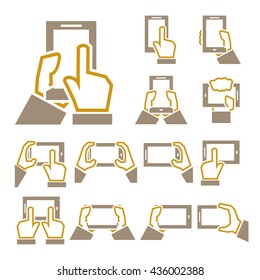 phone on hand icon set