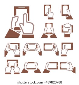phone on hand icon set