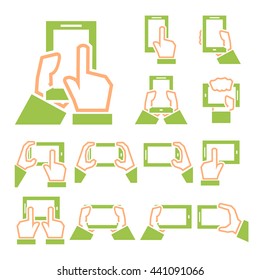 phone on hand icon set