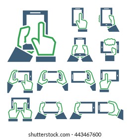 phone on hand icon set