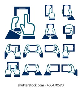 phone on hand icon set
