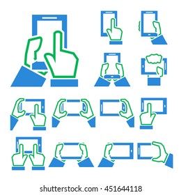 phone on hand icon set