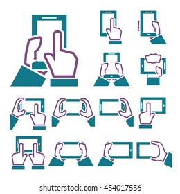phone on hand icon set