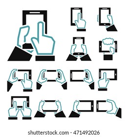 phone on hand icon set