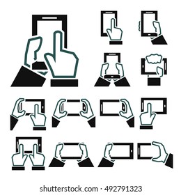 phone on hand icon set