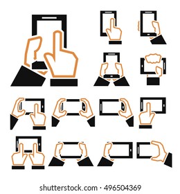 phone on hand icon set