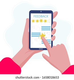 Phone is on the hand and write good quality review on the screen. Positive feedback in application. Five stars  client rate. Customer rate for success work