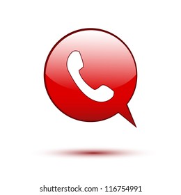 Phone on red word bubble speech
