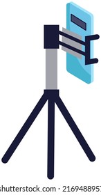 Phone on tripod. People broadcasting, video blog, stream on smartphone. Live streaming. Video blog recording using mobile and tripod stand. Illustration of making videos for social media publishing